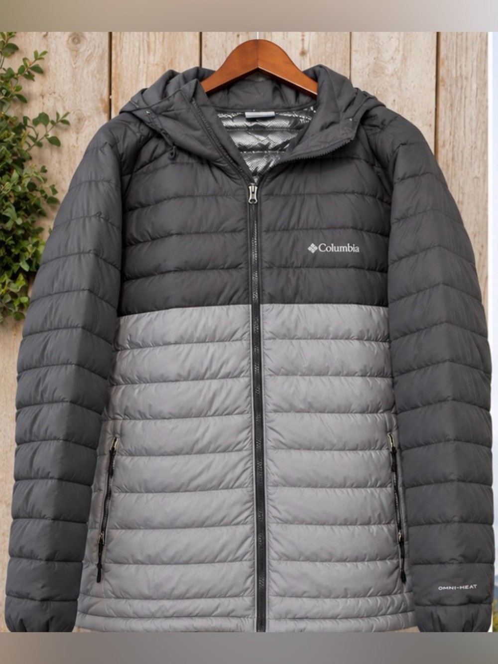 Columbia Men’s XXL Omni-Heat Hooded Puffer Jacket Grey Lightweight Winter Coat